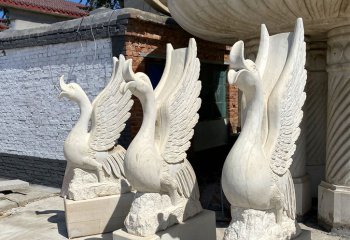 天鹅雕塑-庭院汉白玉创意展翅飞翔天鹅雕塑