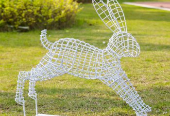 兔子雕塑-公园草坪不锈钢镂空跳跃的兔子雕塑