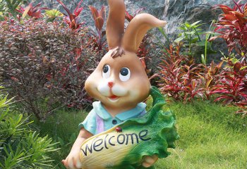 兔子雕塑-商业街一只抱着欢迎蔬菜的玻璃钢兔子雕塑