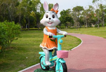 兔子雕塑-学校游乐园骑车兔子玻璃钢雕塑