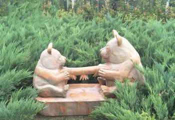 熊猫石雕-竹林公园卡通晚霞红熊猫石雕
