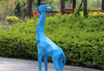 长颈鹿雕塑-公园玻璃钢几何蓝色长颈鹿雕塑