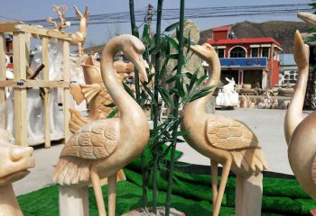 丹顶鹤雕塑-晚霞红石雕公园户外景观丹顶鹤雕塑