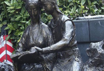 读书雕塑-户外铜雕两个女孩的读书雕塑