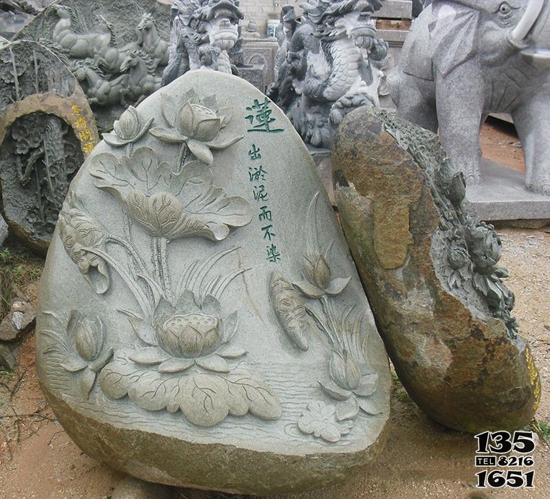 荷花雕塑-户外别墅公园石头浮雕荷花雕塑