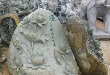 荷花雕塑-户外别墅公园石头浮雕荷花雕塑