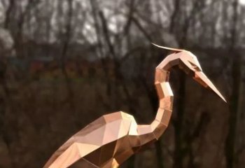 火烈鸟雕塑-池塘创意不锈钢几何火烈鸟雕塑