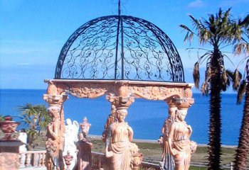 凉亭雕塑-海边景点户外摆放晚霞红人物石柱凉亭