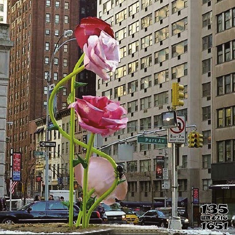 玫瑰雕塑-城市街道玻璃钢玫瑰花景观花朵雕塑