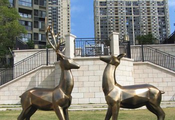 梅花鹿雕塑-公园不锈钢仿铜梅花鹿雕塑