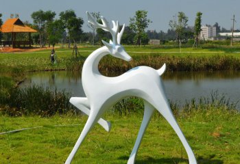 梅花鹿雕塑-公园草坪抽象玻璃钢一只梅花鹿雕塑