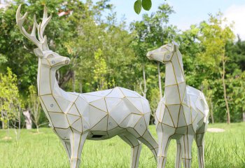 梅花鹿雕塑-几何太阳能玻璃钢户外公园梅花鹿雕塑