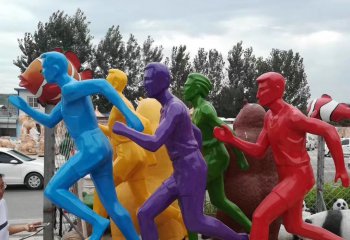 跑步雕塑-公园广场摆放彩绘玻璃钢跑步人物雕塑