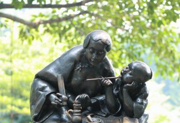 亲情雕塑-教儿子写字的母亲古代人物铜雕亲情雕塑