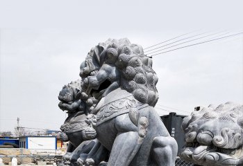 狮子雕塑-别墅小区青石石雕大型狮子雕塑