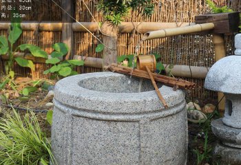 石槽雕塑-水缸造景摆件流水庭院景观日式袈裟石钵户外喷泉石槽鱼