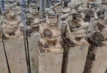 拴马柱雕塑-景区门前摆放做旧砂岩人物拴马柱雕塑