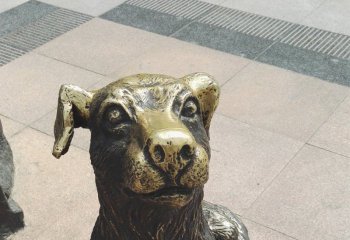 狗雕塑-公园不锈钢仿铜卧着的狗雕塑