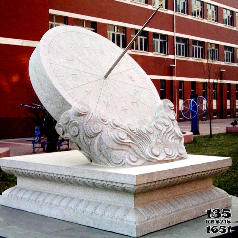 日晷雕塑-校园创意汉白玉石雕浮雕计时器日晷雕塑高清图片