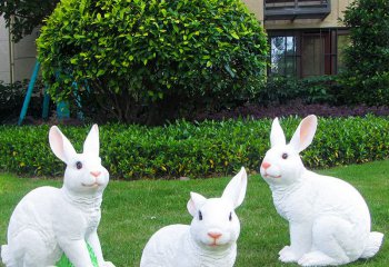 兔子雕塑-农场三只白色玻璃钢兔子雕塑