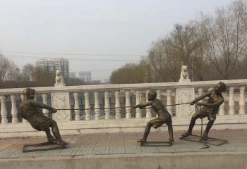 拔河雕塑-公园广场摆放拔河儿童玻璃钢仿铜雕