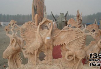 丹顶鹤雕塑-晚霞红别墅小区创意石雕丹顶鹤雕塑