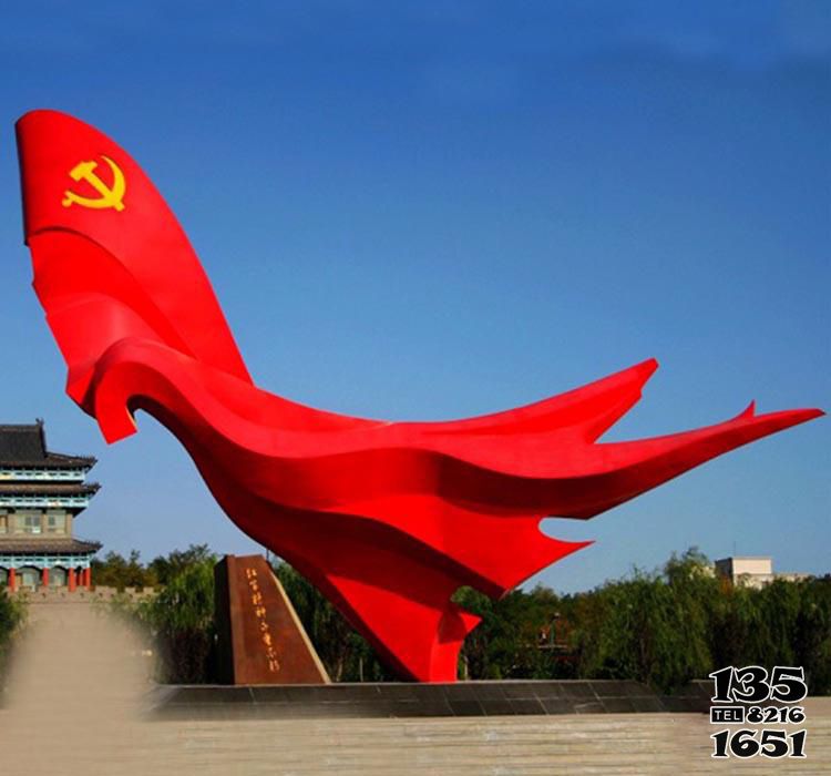 党建雕塑-景区摆放飘动的红色中国梦不锈钢党建雕塑高清图片