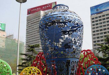 花瓶雕塑-医院企业广场镂空彩绘不锈钢花瓶雕塑