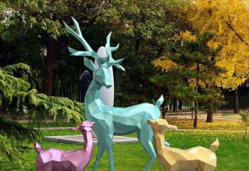 梅花鹿雕塑-公园草坪玻璃钢几何彩绘梅花鹿雕塑