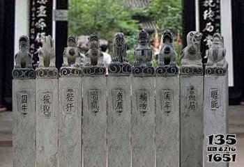 拴马柱雕塑-古建筑园林门前摆放大理石多款动物拴马柱雕塑