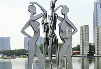 跳舞蹈雕塑-广场剪影不锈钢跳舞情侣景观雕塑