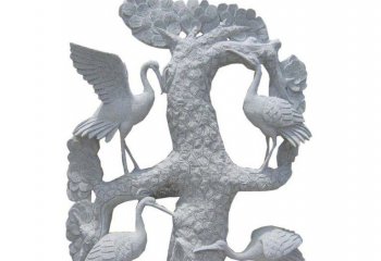仙鹤雕塑-汉白玉石雕站在树脂上的仙鹤雕塑