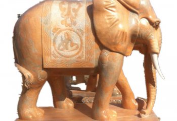 大象雕塑-别墅庭院晚霞红石雕大象雕塑