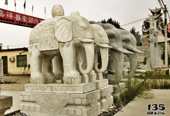 大象雕塑-酒店庭院大理石石雕大象雕塑