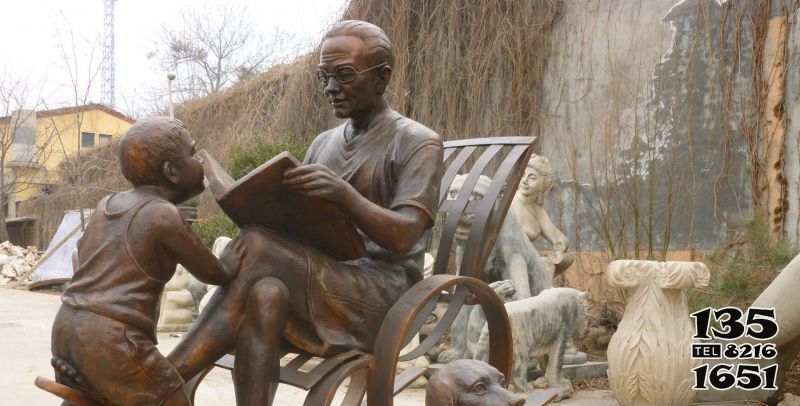 读书雕塑-庭院仿真铜雕给孩子读书的雕塑高清图片