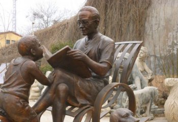读书雕塑-庭院仿真铜雕给孩子读书的雕塑