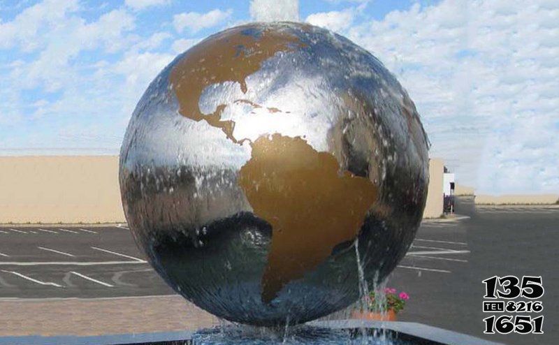 地球仪雕塑-公园广场不锈钢喷水地球仪雕塑高清图片