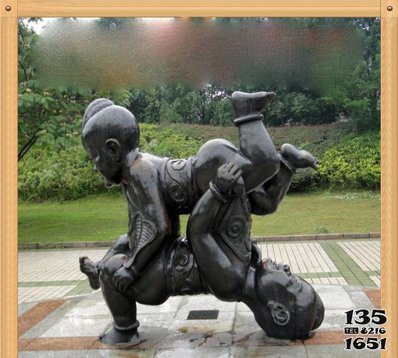 儿童雕塑-公园广场铜雕四喜娃娃雕塑高清图片