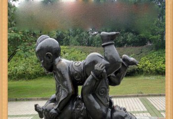 儿童雕塑-公园广场铜雕四喜娃娃雕塑