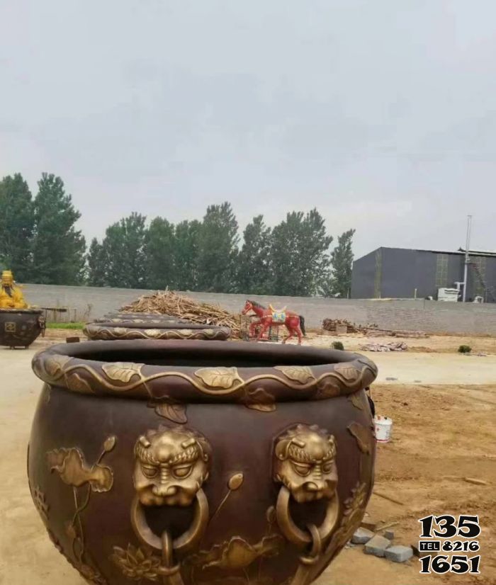 缸雕塑-寺庙水缸铜雕狴犴缸雕塑高清图片