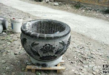 缸雕塑-仿古圆形水缸石雕缸雕塑