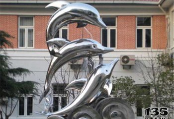 海豚雕塑-别墅三只水上跳跃的不锈钢海豚雕塑