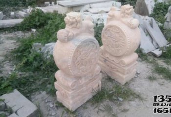 狮子雕塑-庭院寺庙大理石石雕抱鼓石上的狮子雕塑
