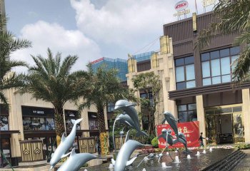 海豚雕塑-户外喷泉多只潜泳的不锈钢海豚雕塑