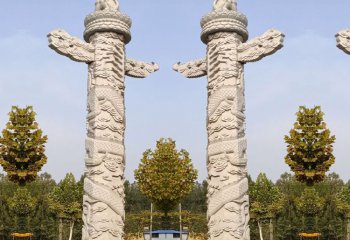 华表雕塑-景区广场摆放大理石华表柱雕塑
