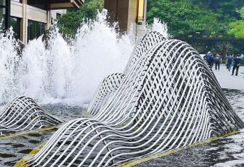 假山雕塑-酒店门口喷泉不锈钢网格假山雕塑