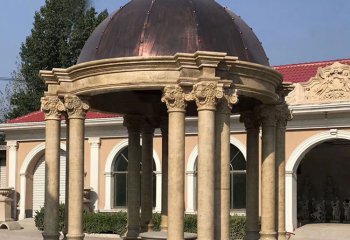 凉亭雕塑-别墅花园摆放铜顶罗马柱凉亭