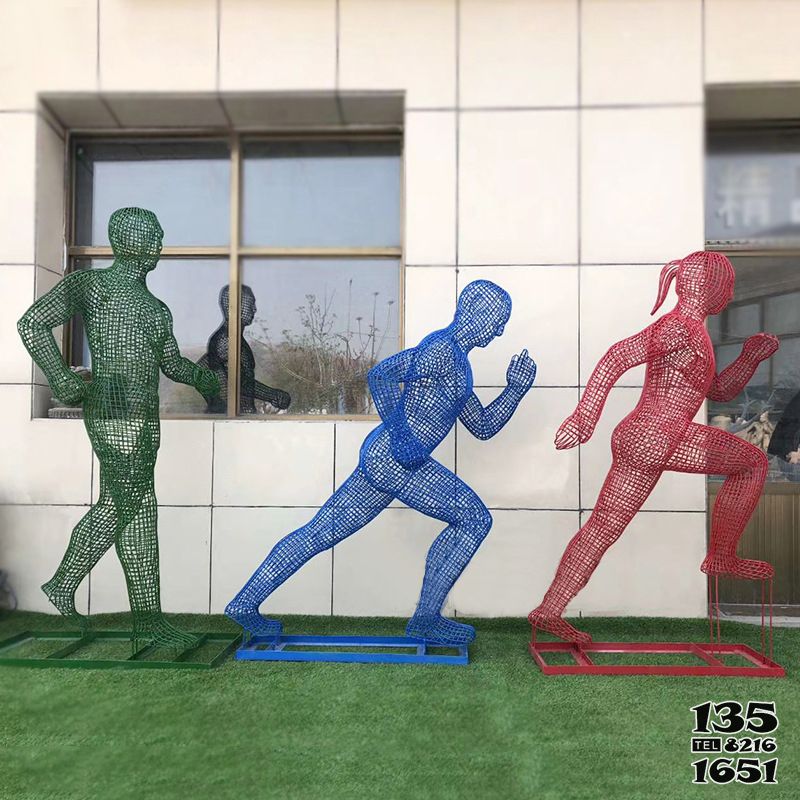 跑步雕塑-景点摆放不锈钢网格跑步运动人物雕塑高清图片