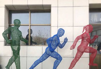 跑步雕塑-景点摆放不锈钢网格跑步运动人物雕塑