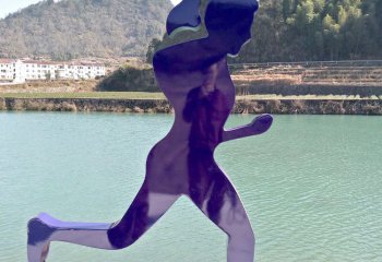 跑步雕塑-湖边景区摆放不锈钢跑步人物剪影雕塑